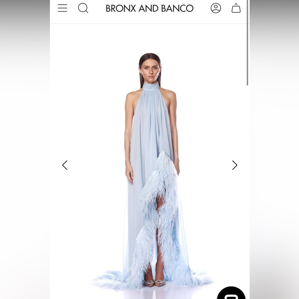 Madeline Halter Neck Dress - Bronx and Banco - Light Blue Feather Dress